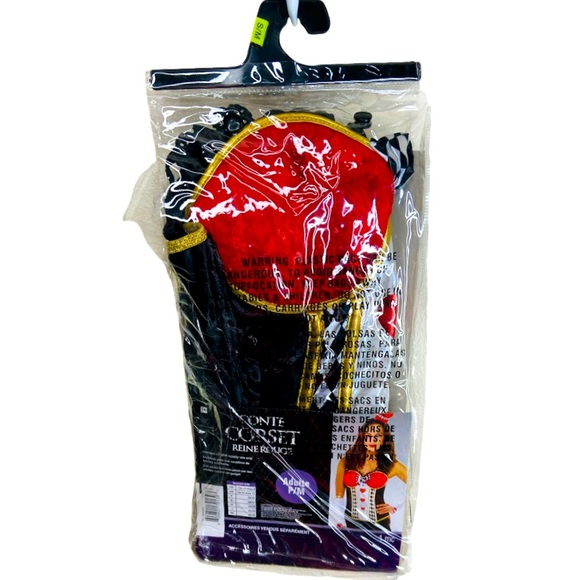 AMSCAN Red Queen Of Hearts Halloween Costume Corset Bustier Adult Size S/M - Picture 7 of 8